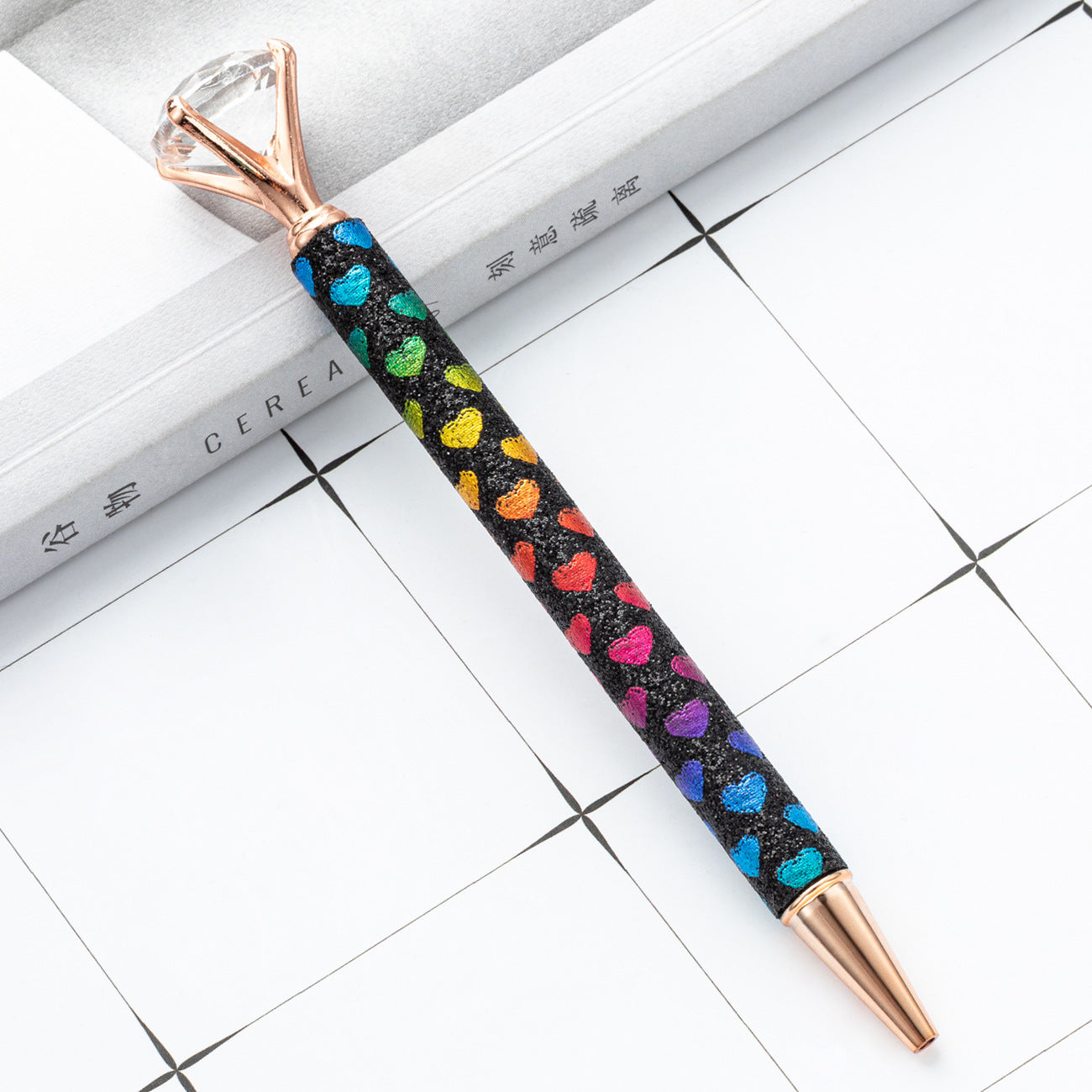 Wholesale Metal Glitter Love Heart Rotating Ballpoint Pen